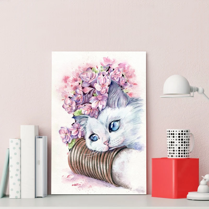 Домашний декор живопись искусство Масляная живопись современный цветок растение и кошка ребенок ручной работы раскраска фон настенные украшения живопись