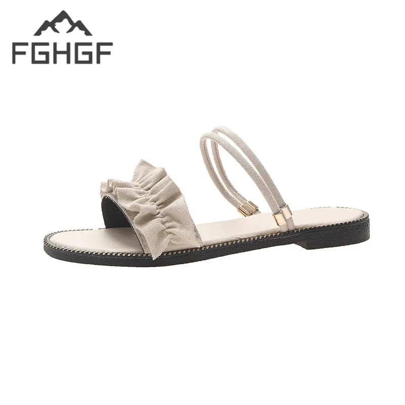 

FGHGF 2019 new fashion pleated slippers flat shoes women summer outside shoes colors black pink beige size 35-39 2cm high heels