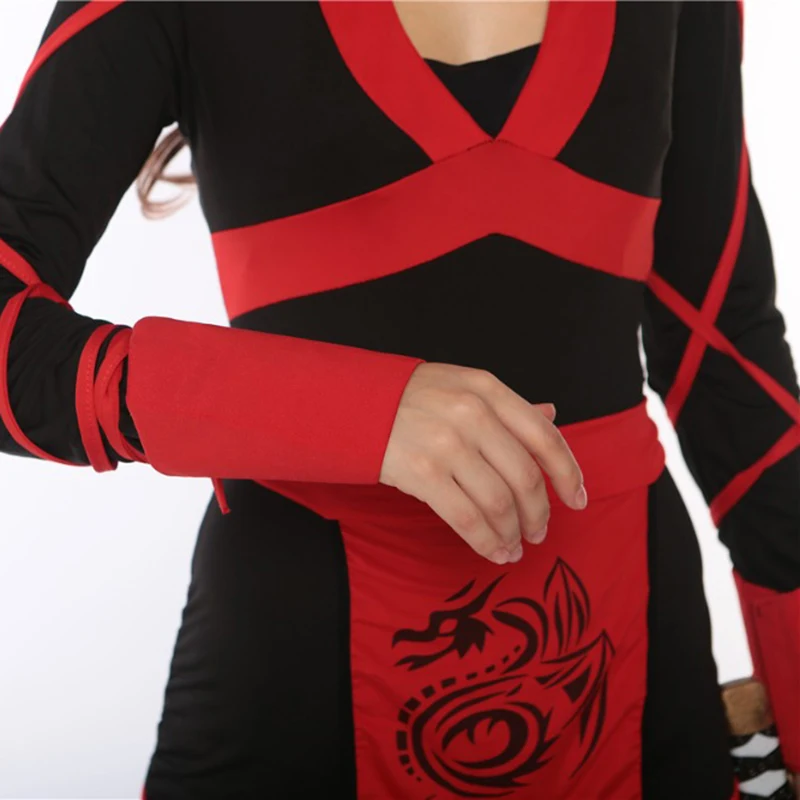 Взрослый черный красный костюм ниндзя платье для женщин Kigurumi японский Воин Ниндзя Косплей нарядное платье униформа