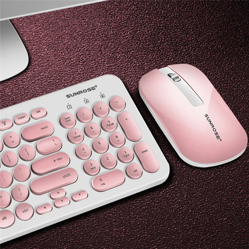 CARPIE розовая Беспроводная Клавиатура Мышь Комбо Круглые брелки 2,4 ГГц выпадающее бесплатное соединение долгий срок службы батареи игра мышь 90523