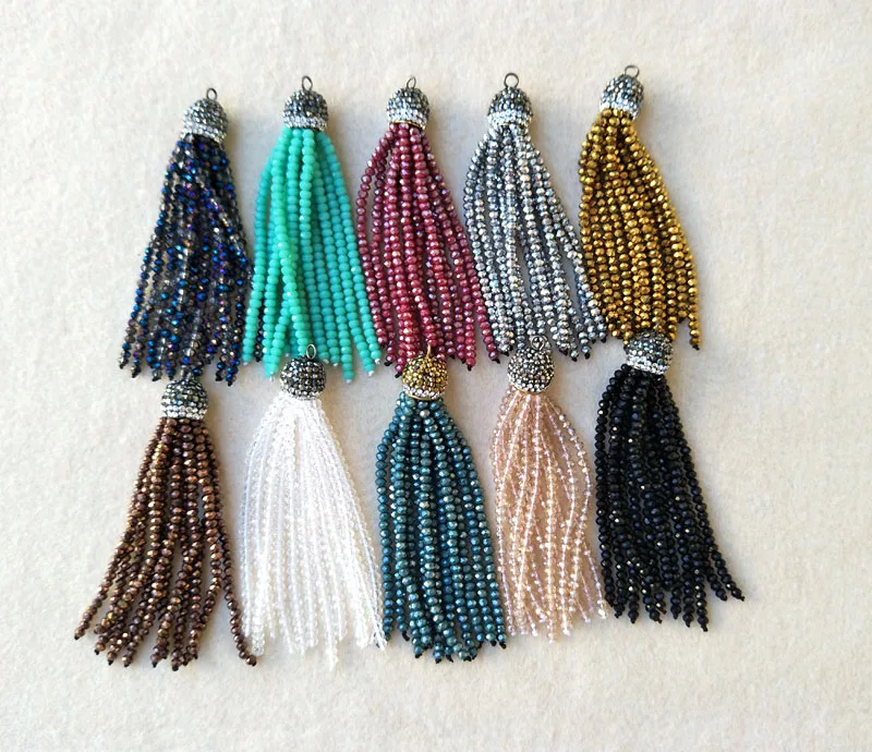 Buy 10pcs Mixed Color Crystal Faceted Glass Tassels