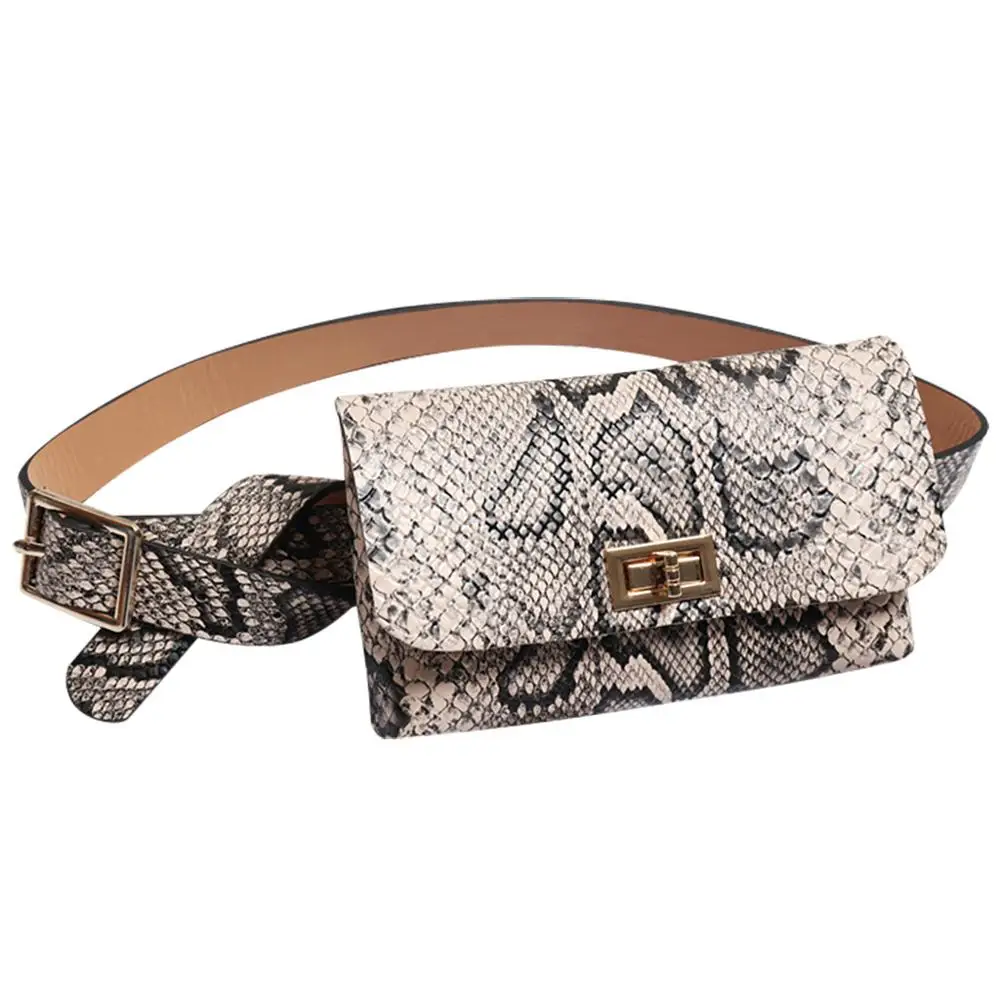 

Fashion Women Waist Pack Serpentine Fanny Pack Leather Fashion Snake Skin Waist Belt Casual Belt Bag High quality $D