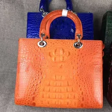 Новейшая Высококачественная натуральная крокодиловая кожа женская сумка-тоут shouder оранжевого цвета крокодиловая кожа на плоской подошве