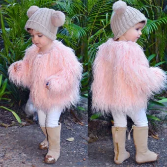 

2019 Winter Girls Solid Faux Fur Clothing Keep Warm Pink Fur Jackets for Little Girls Toddler Fashion Fur Coat Black Short Style