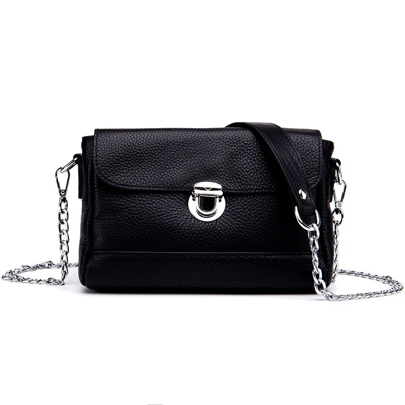 

Summer Lock Chain Femme Shoulder Bag Small Bags for Women Belt Satchel Schoudertas Dames Real Leather Women Messenger Bags Black