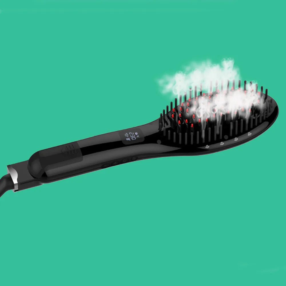 

New Steam Hair Straightener Brush Fast Spray Straightener Comb with LCD Display Safety Functional Flat Iron Red/ black GMR160