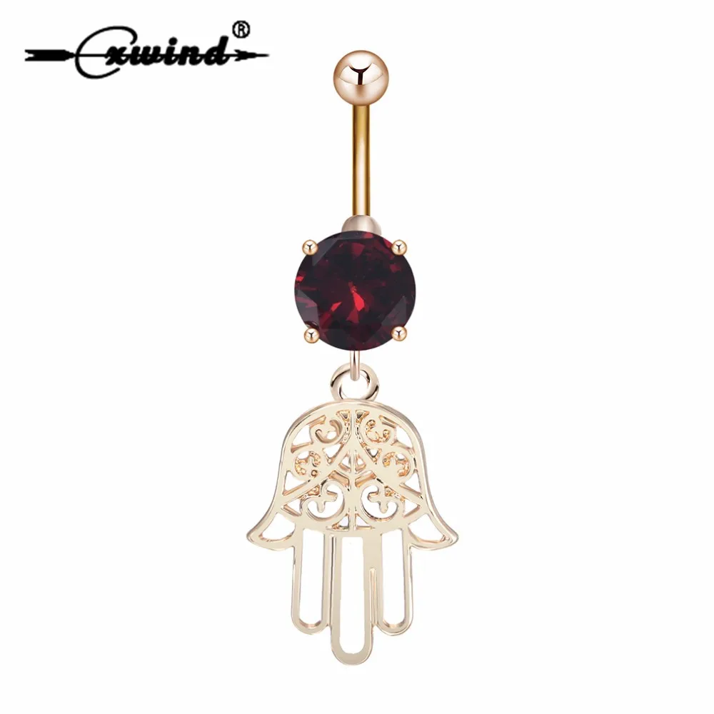 

Cxwind Lucky Fatima Hand Hamsa Belly Ring Body Chain Piercing Jewelry Animal Belly Button Rings Charm Zirconic Navel Ring