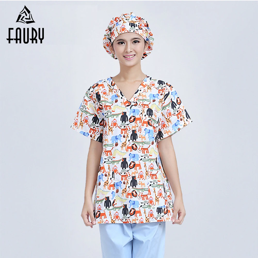 

Nurse Uniform Doctors Women Medical Clothes Sets 100% Cotton Printed Scrubs Dental Clinicos Beauty Salon Spa Work Wear Suit