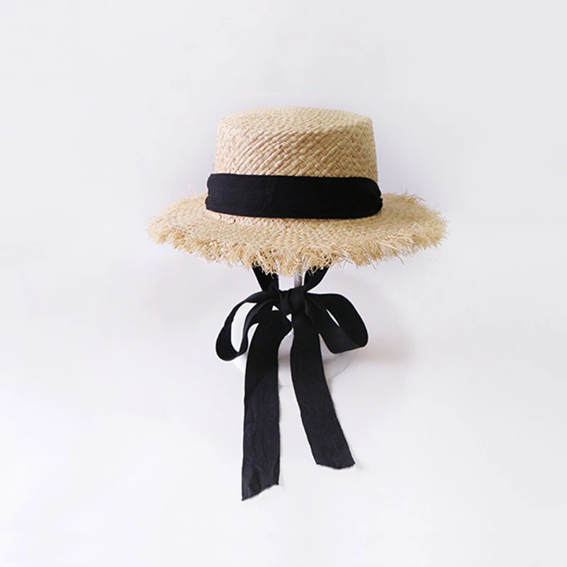 

2019 new Summer Handmade Panama Hats For Women Wide Large Brim Beach Sun Hats With Fashion Long Ribbon Visor Hat Raffia Straw