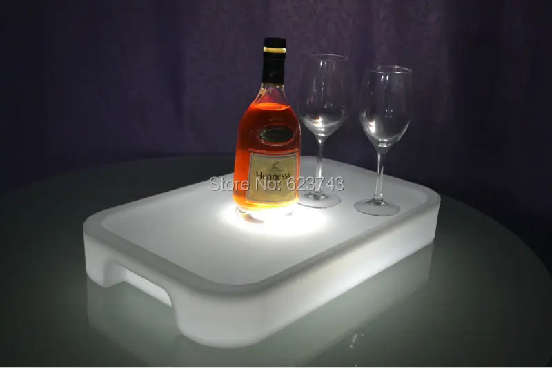 4Pcs/Lot Waterproof  Square LED Light Up Bar Serving Tray Multi Colors Rechargeable fruit drinks trays+ 24Keys Remote Controller