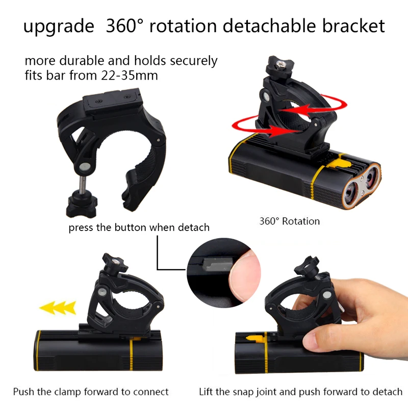 Cheap 6000LM Rechargeable Handlebar Bike Light 2X XM-L2 LED Front Bicycle Headlight with Built-in 6000 mAh Battery +Mount +Taillight 5