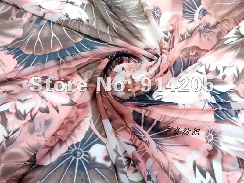 Senior high quality dress fabric traditional Chinese realistic painting lotus printed 2013 bamboo style elastic chiffon | Дом и сад
