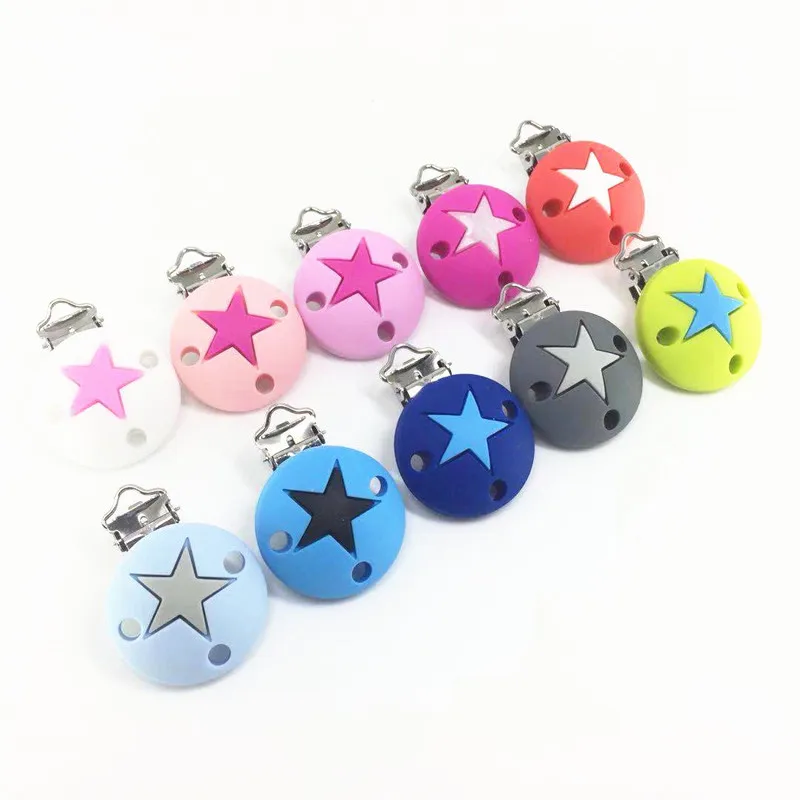 

10 PCS Fashion Silicone Round Shaped Pacifier Clips Inner Star Teething Accessories Pacifier Holder Nipple Clasps Toy DIY Tool