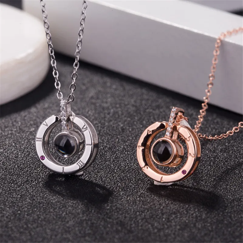 

New Projection 100 Languages I Love You Charm Silver Gold Round Pendant Necklace For Women Girls Choker Lover Gifts DropShipping