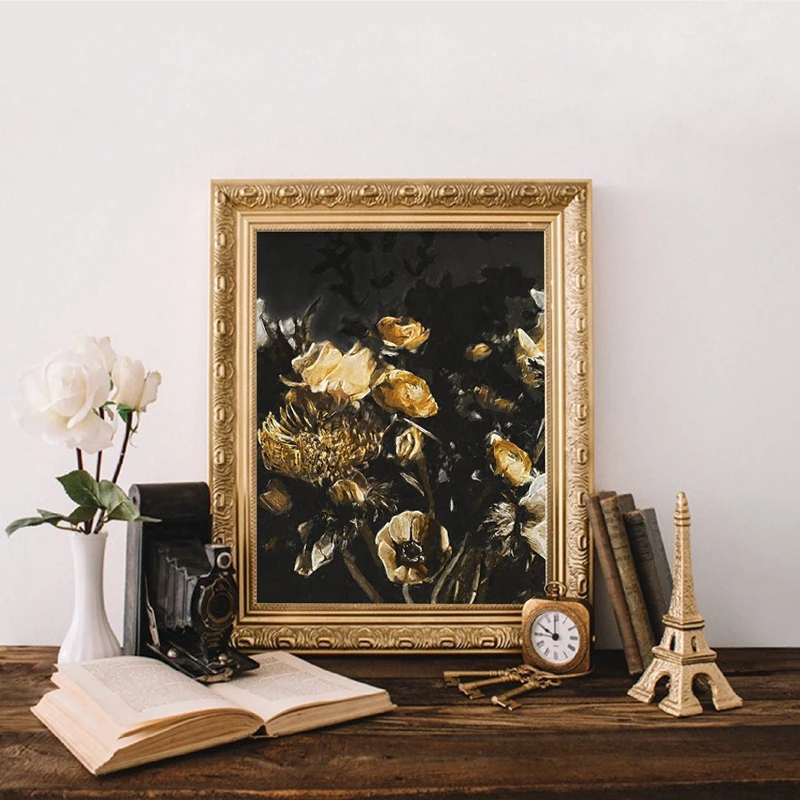 

Moody Floral Canvas Art Print Dark Floral Watercolor Painting Yellow Flower Artwork Poster Prints Wall Picture Home Room Decor