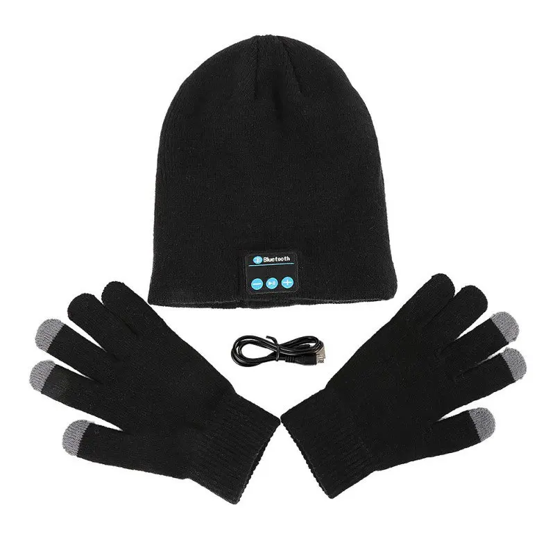 Winter Warm Soft Smart Headset Bluetooth Wireless Beanies Hats + Gloves Set Women Men Unisex Caps Headphone Speaker
