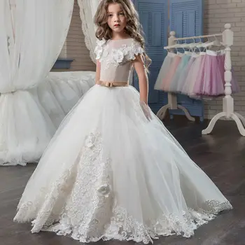 

Pink Lace Flower Girl Dress Sleeveless Princess Cute Party Pageant Ball Gowns