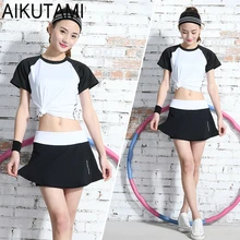 Двухсекционная Женская теннисная юбка-шорты, костюм, рубашка+ шорты, быстросохнущие дышащие Комплекты Для Бега Спортзала фитнеса, бадминтона, йоги