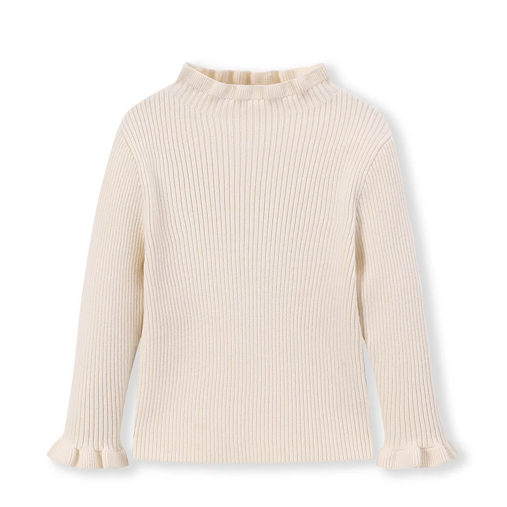 Balabala/пуловер с гофрированным воротником для маленьких девочек; Детский свитер для девочек; вязаные свитера в рубчик с манжетами; зимняя одежда - Цвет: Milk white