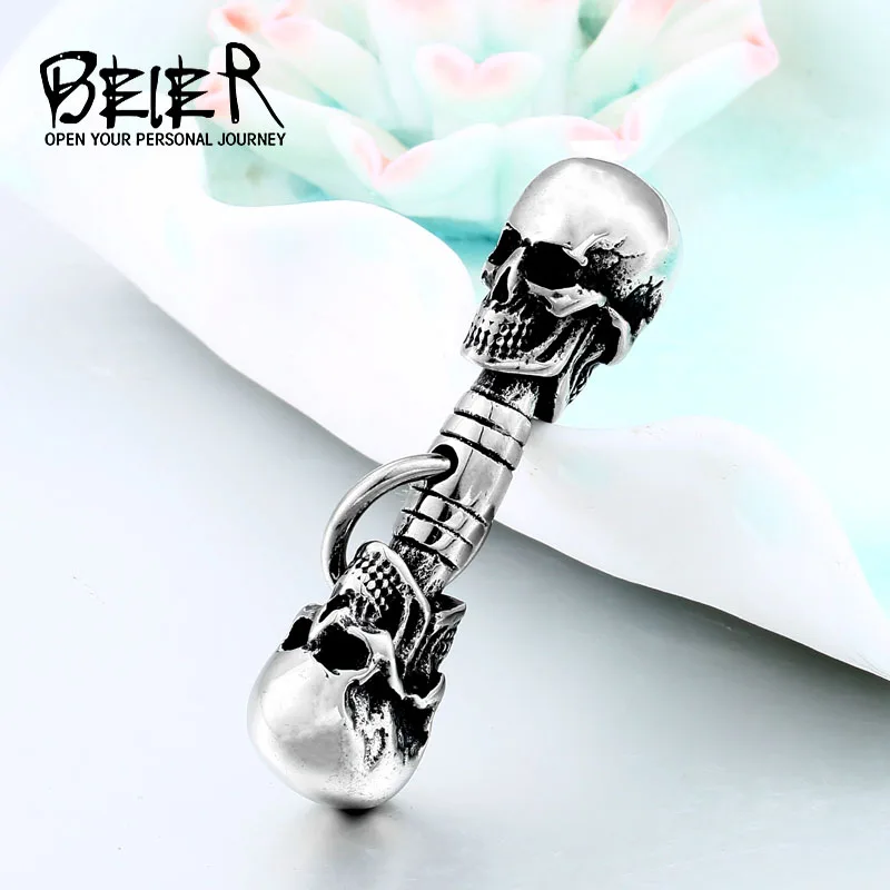 

BEIER Punk Rock Charm Double Vintage Double Skull head pendant Chain Fashion jewelry for man women Best Lover gift bp8-437