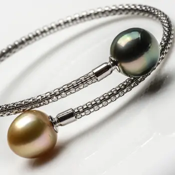 

12.5-13mm Multicolor Genuine South Sea Pearl Tahitian Pearl Bracelet 925 Silver