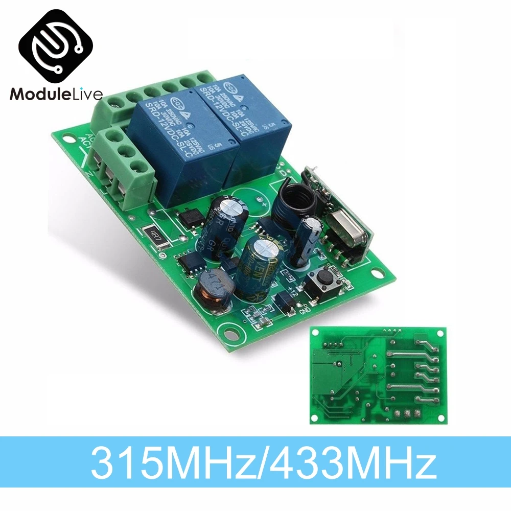 

315MHz 433MHz AC 110-220V 2CH 2-Channel Wireless RF Relay Switch Receiver Board Module Diy Electronic Kit