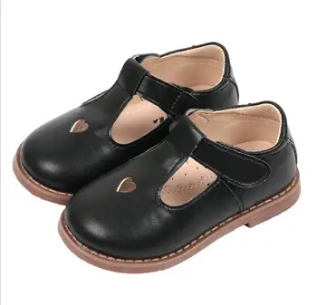 

Leather lining children's small shoes British wind casual girls black student shoes party princess shoes love baby shoes