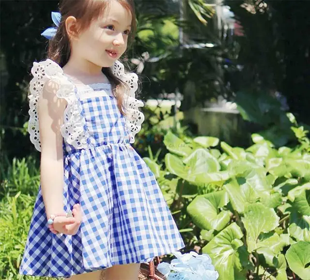 2016 summer baby girls plaid dress kids ruffles school girl dress dress