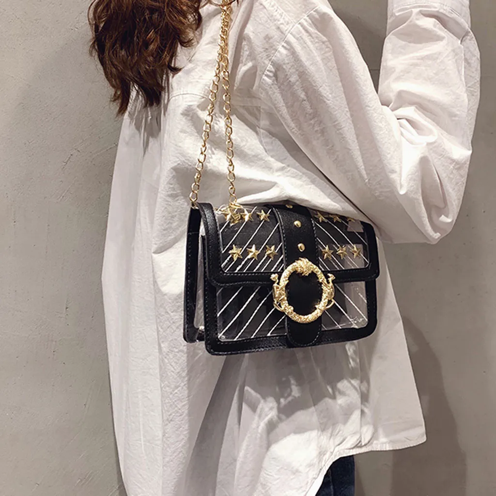 

Women Fashion Casual PVC Solid Color Transparent Handbag Square Solid Bag Diagonal Package Satchels Satchels Bolso De Mujer 5H