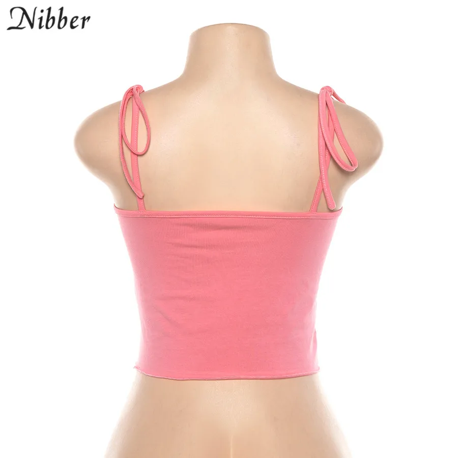 Nibber summer cute pink embroidery crop tops women camis street fashion wild tank tops girls Casual cotton tee shirts mujer