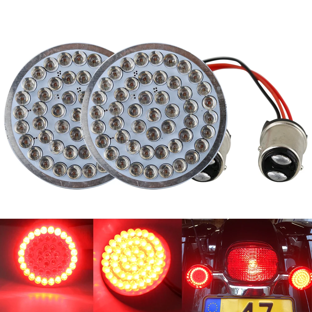 Motorcycle Light 2" Bullet Style 1157 LED Inserts Turn Signal Panel Red & Red For Harley Touring