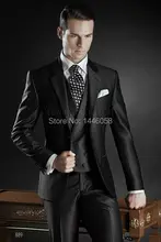 2017 New Custom Made Groom Tuxedos Shiny Black Best man Notch Lapel Groomsman Men Wedding Suits Bridegroom(Jacket+Pant+Vest)