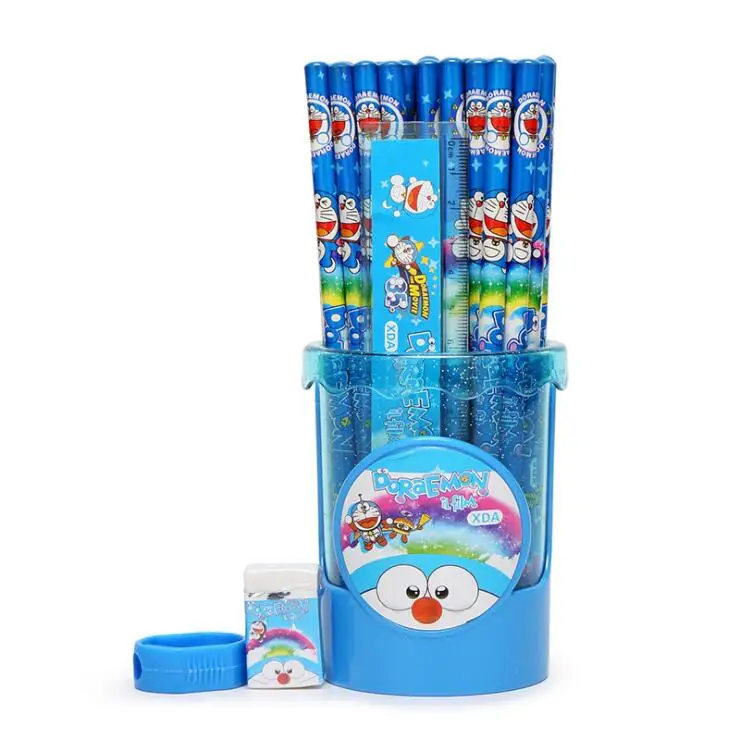 Doraemon 50 шт./лот каваи мультфильм Миньоны принцесса HB карандаш для детей деревянные карандаши с бесплатной линейкой точилка и держатель ручки - Цвет: Doraemon