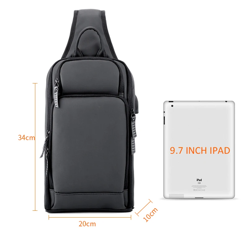 رو الأسود الصدر حزمة الرجال عارضة الكتف Crossbody حقيبة USB شحن حقيبة صدر للرجال طارد المياه السفر حقيبة ساعي الذكور الأزياء
