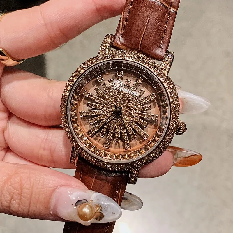Роскошные женские часы с бриллиантами, вращающийся циферблат, хрустальные женские часы, водонепроницаемые наручные часы с цветком для женщин, Часы relogio feminino