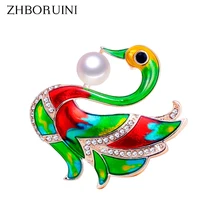 ZHBORUINI, новинка, брошь из натурального жемчуга, разноцветная, эмаль, лебедь, жемчуг, нагрудник, Пресноводный Жемчуг, ювелирное изделие для женщин, Рождественский подарок