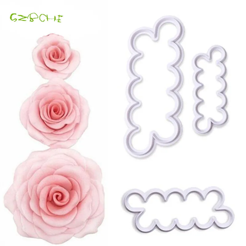 3 pcs/set Rose Flower Cake Molds Plastic White Rose Flower Fondant