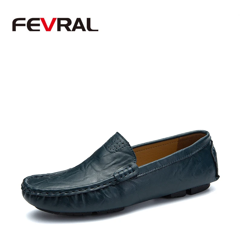 

FEVRAL Brand New Men Loafers Soft Moccasins High Quality Spring Autumn Split Leather Shoes Men Comfortable Flats Driving Shoes