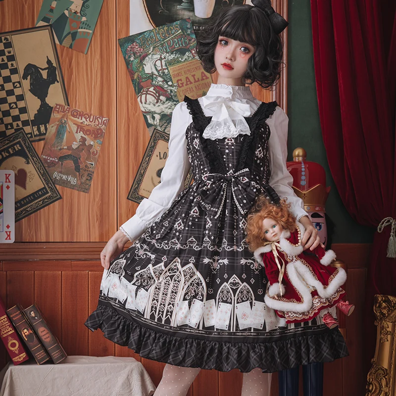 

Princess daily sweet lolita dress vintage lace bowknot cute printing victorian dress kawaii girl gothic lolita jsk loli cosplay