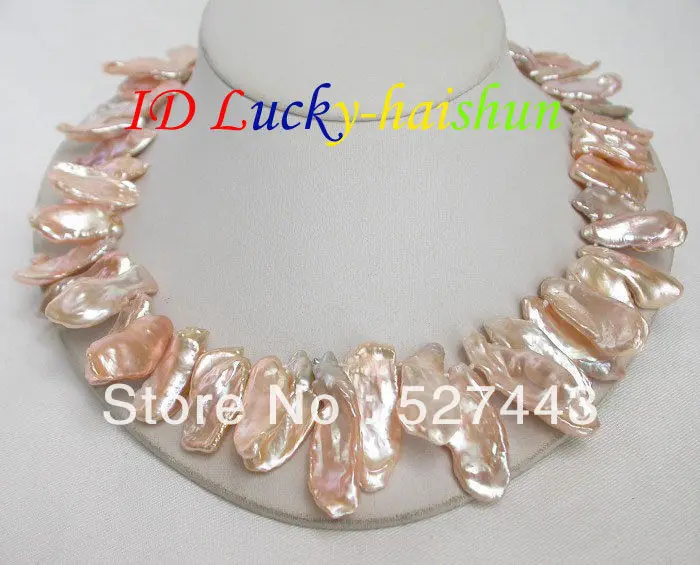 

Wholesale free shipping >>35mm baroque pink REBORN KESHI pearls necklace 925ss cl