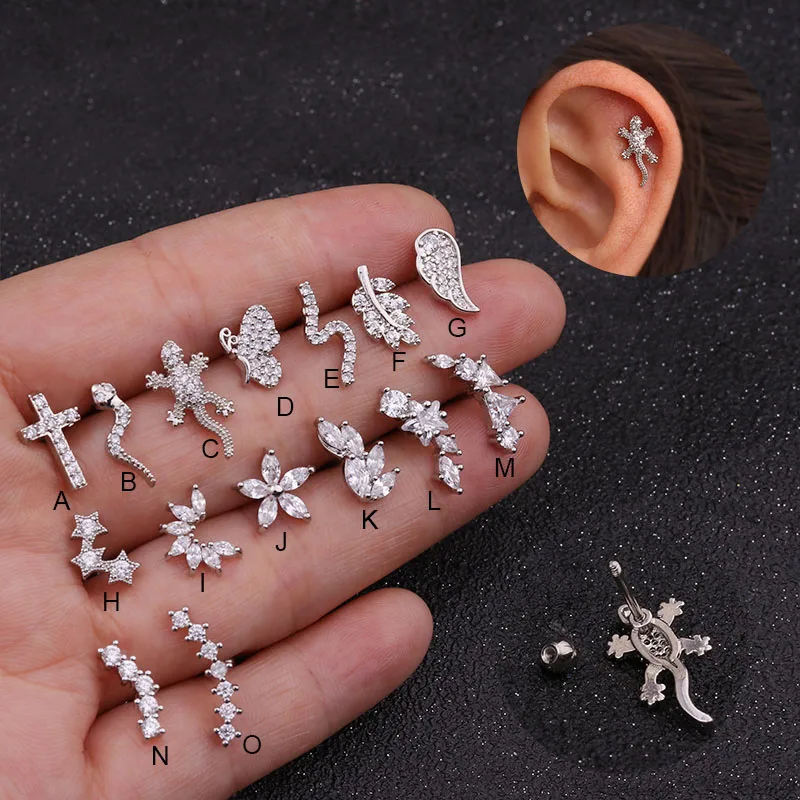 

Feelgood 10pcs Helix Cartilage Piercing Earring 20g Stainless Steel Bar With Cz Snake Gecko Tragus Conch Rook Screw Back Stud