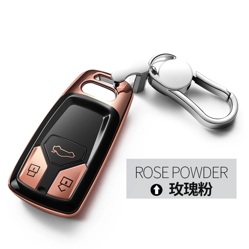 Высококачественный ТПУ хромированный чехол для ключей автомобиля, чехол для ключей, подходит для Audi A4 A5 Q7 S4 TT RS4 Q5L, защитный чехол для ключей, чехол для ключей с цепочкой - Название цвета: Pink with keychain