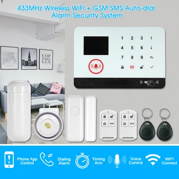 

Smart Home Burglar Security Alarm System 433MHz Wireless WIFI + GSM SMS Alarm Security System Door Sensor PIR Motion Sensor