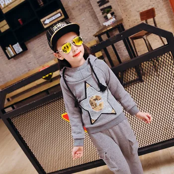 

Autumn Winter Two Pieces Sets Girls Thickened Korean Children New Cartoon Kids Clothing Suit Cotton Red Grey Black