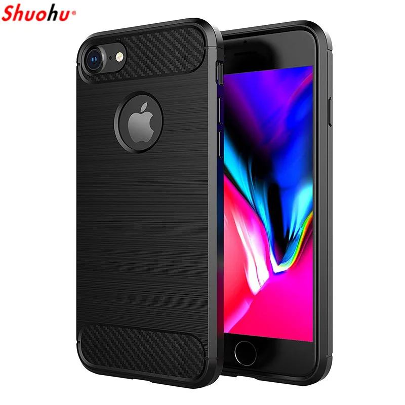 

Shuohu Carbon Silicon Phone Cases for Iphone 7 6 6S Plus Case Luxury Shockproof Silicone for Iphone 5 5S SE 8 Plus Case Cover