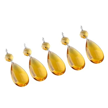 

10pcs New Yellow Tear Drop Shape Design Glass Crystals with Octagon Beads Connector Ring for Chandeliers Wedding Decoration