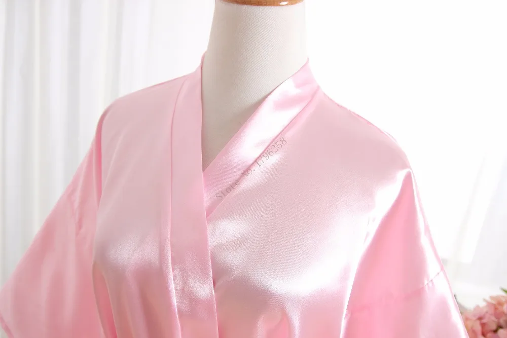 Горячий Женский халат розовый шелковый атлас халаты свадебное платье невесты кимоно Одноцветный Халат Один размер подходит fit