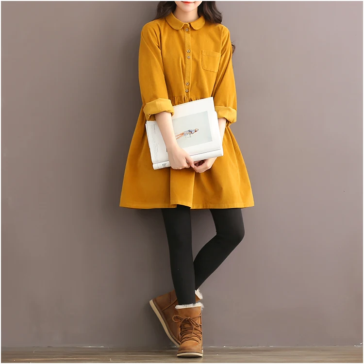Goedkoop Japanse Koreaanse Stijl College School Corduroy Groene Jurk Lady Lange Mouwen Sweet Retro 2018 Mode Jurk vrouwen Winter Midi