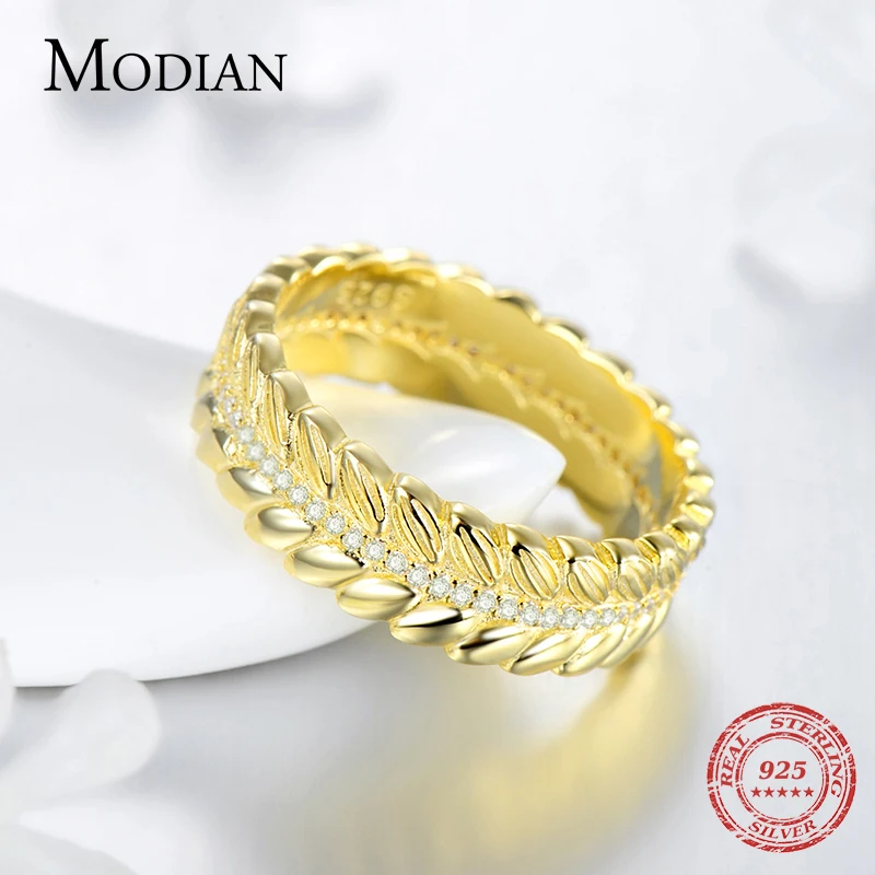 Modian твердое 925 пробы Серебряное Золото Цвет счастливое Дерево лист Штабелируемый палец кольцо для женщин Мода юбилей ювелирные изделия