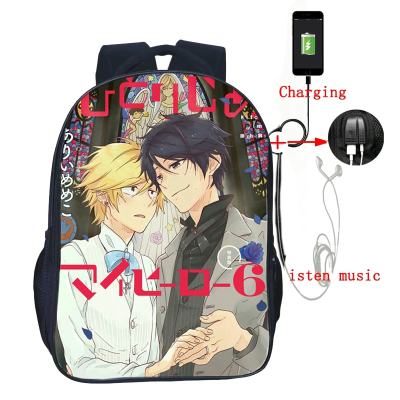 Высокое качество аниме Hitorijime мой герой USB заряд рюкзак модные зарядка через usb рюкзак Для мужчин Для женщин для маленьких мальчиков и девочек с двумя карманами - Цвет: 13